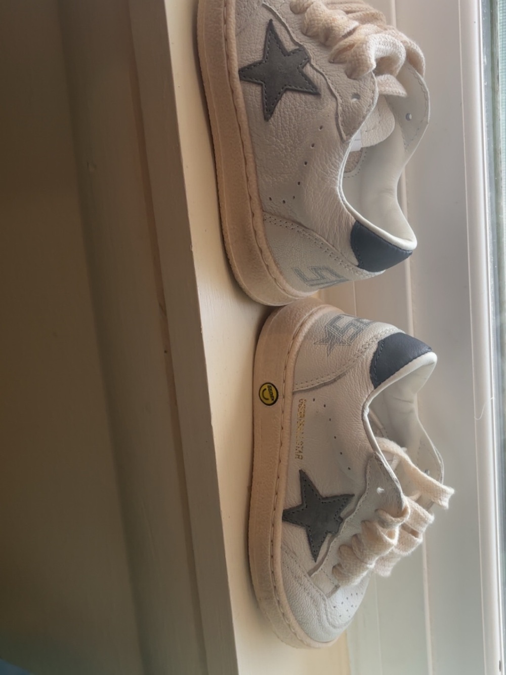 Golden Goose Kids White Sneakers with Gray Star and Black Heel